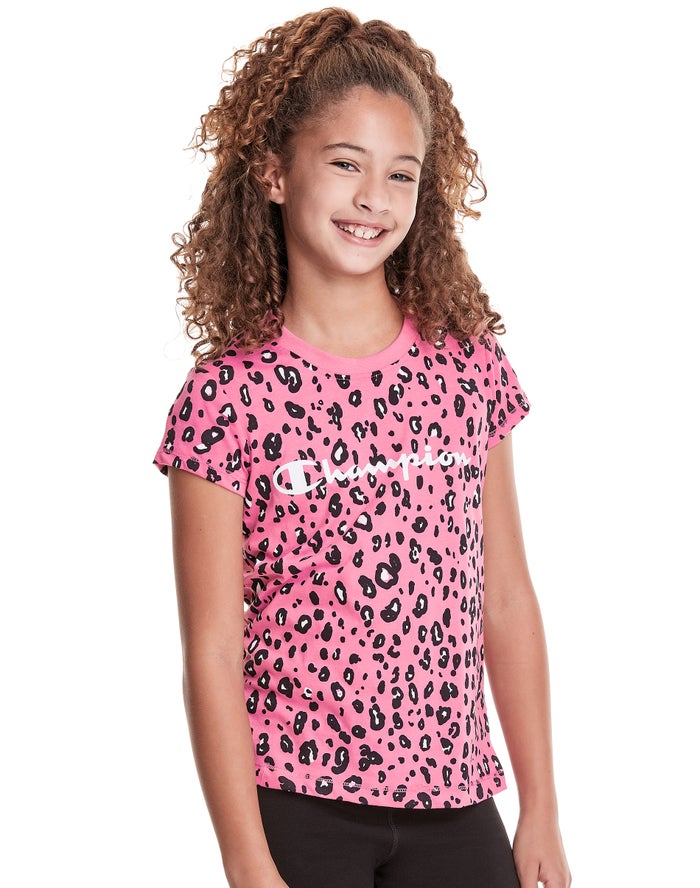 Champion Pige T-Shirts Pink/Sort - Classic Graphic Leopard Print - Danmark YVJ-180243